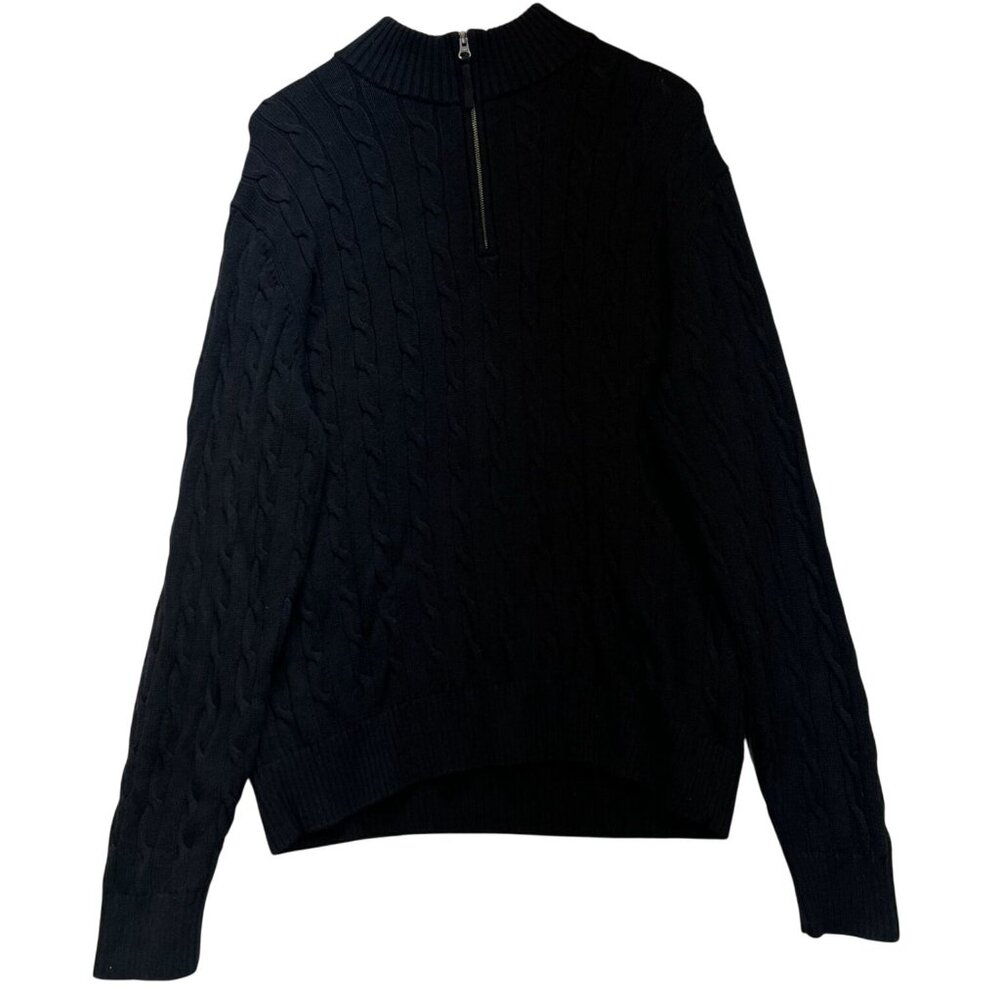 Cremieux Classic Men 1/4 Zip Pullover Swaeater Cable Knit Long Sleeve Sz L Black